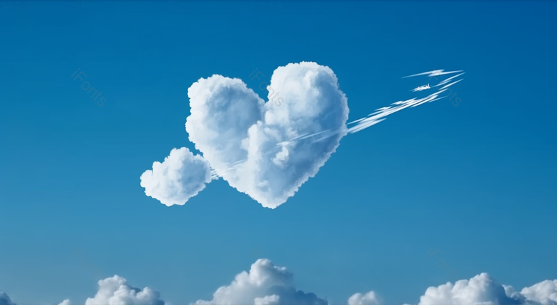 蓝色背景下天空中漂浮着爱心云,高清,摄影图,摄影图片,图片大全,摄影图免费下载